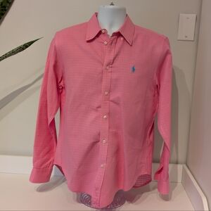 Ralph Lauren Shirt Size L Men Button Down Pink Check Lined 100% Cotton Crisp